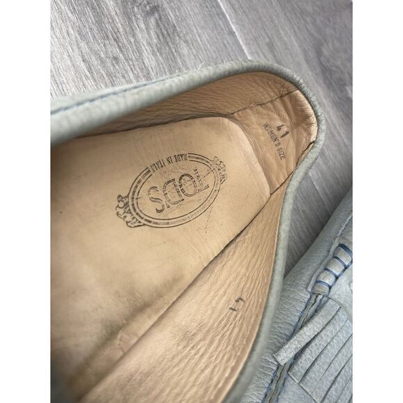 Tods Grey Solid Fringe Leather Kiltie Tassel Driving Loafers Women 41EU/10.5M US - Picture 7 of 16